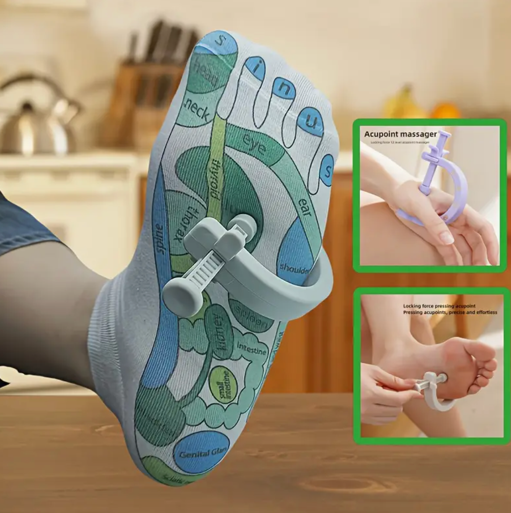 Acupoint Chart Socks + 1 Manual Pressure Point Massager